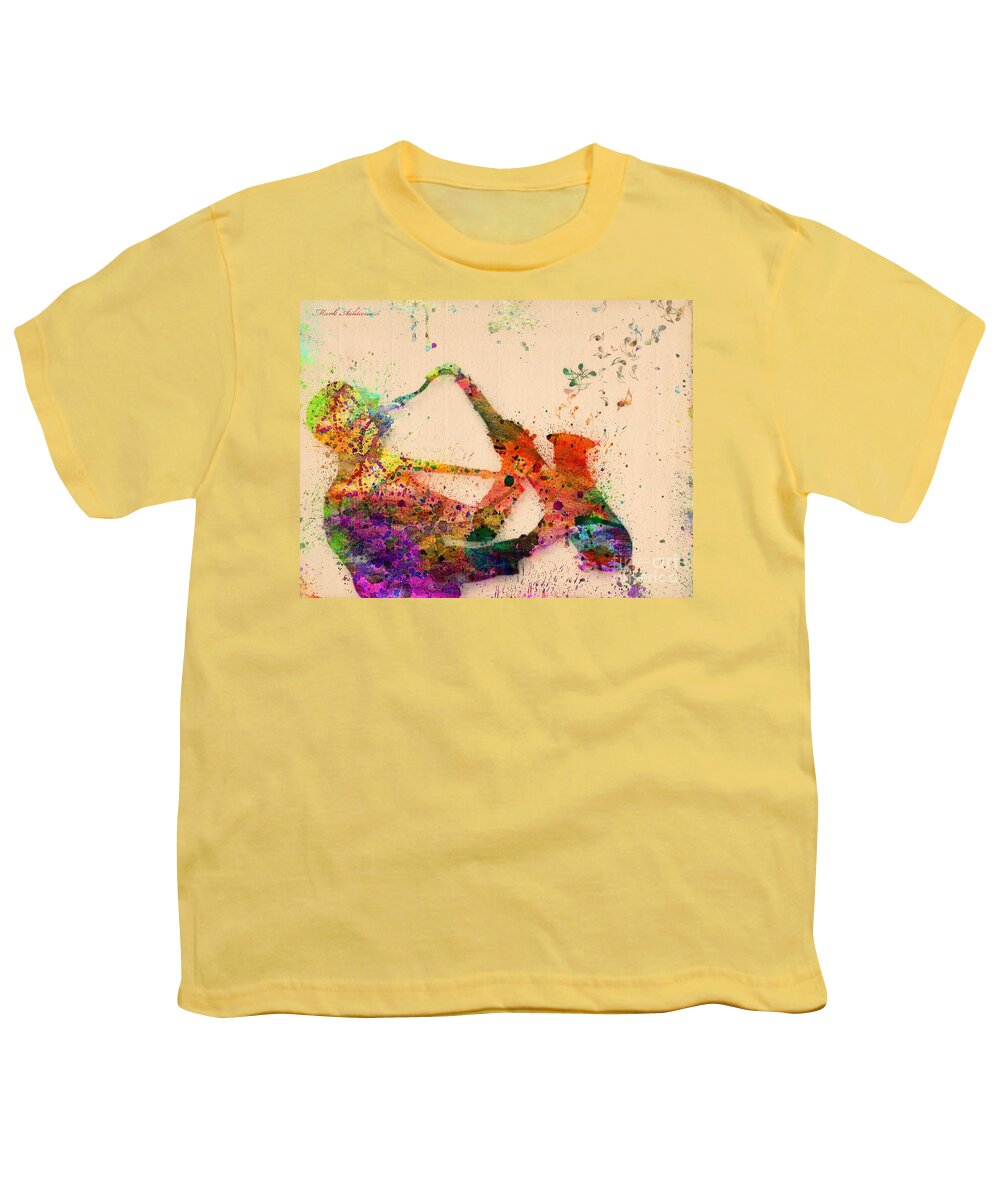 Saxophone Youth T-Shirt featuring the painting Saxophone by Mark Ashkenazi