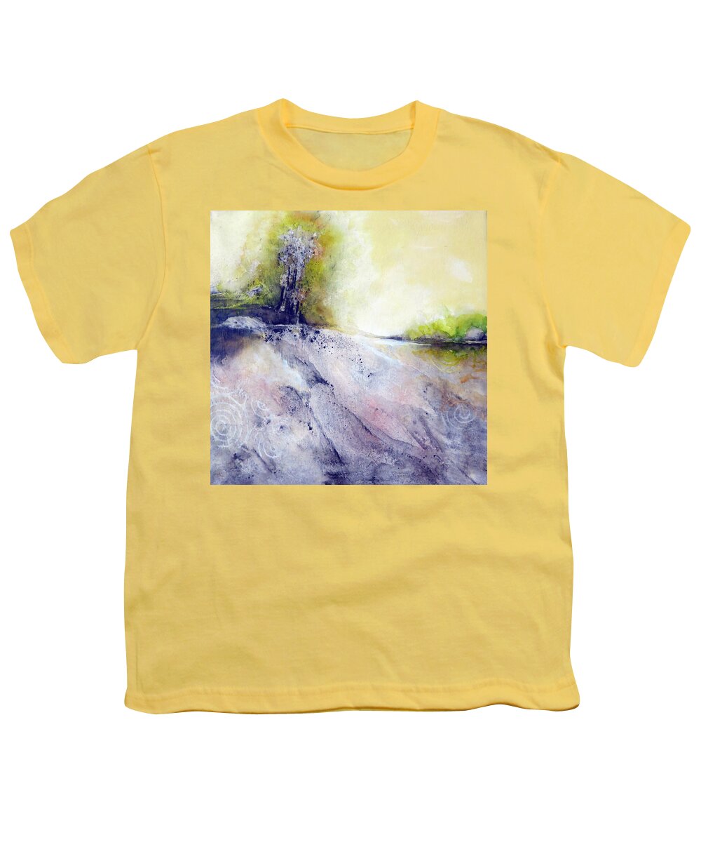 Art Youth T-Shirt featuring the painting Tree Growing On Rocky Riverbank by Ikon Ikon Images