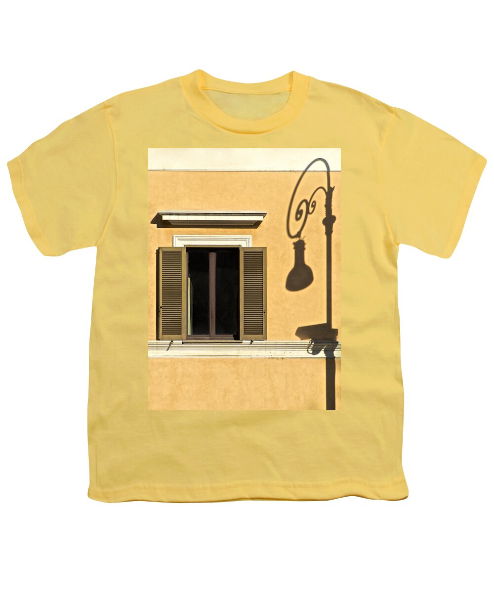 Light Post Youth T-Shirt featuring the photograph Wrought Iron Street Lamp Shadow of Ancient Rome by David Letts