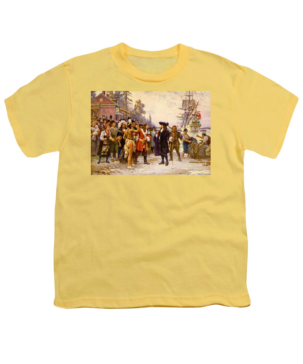 History Youth T-Shirt featuring the photograph The Landing Of William Penn, 1682 by Photo Researchers