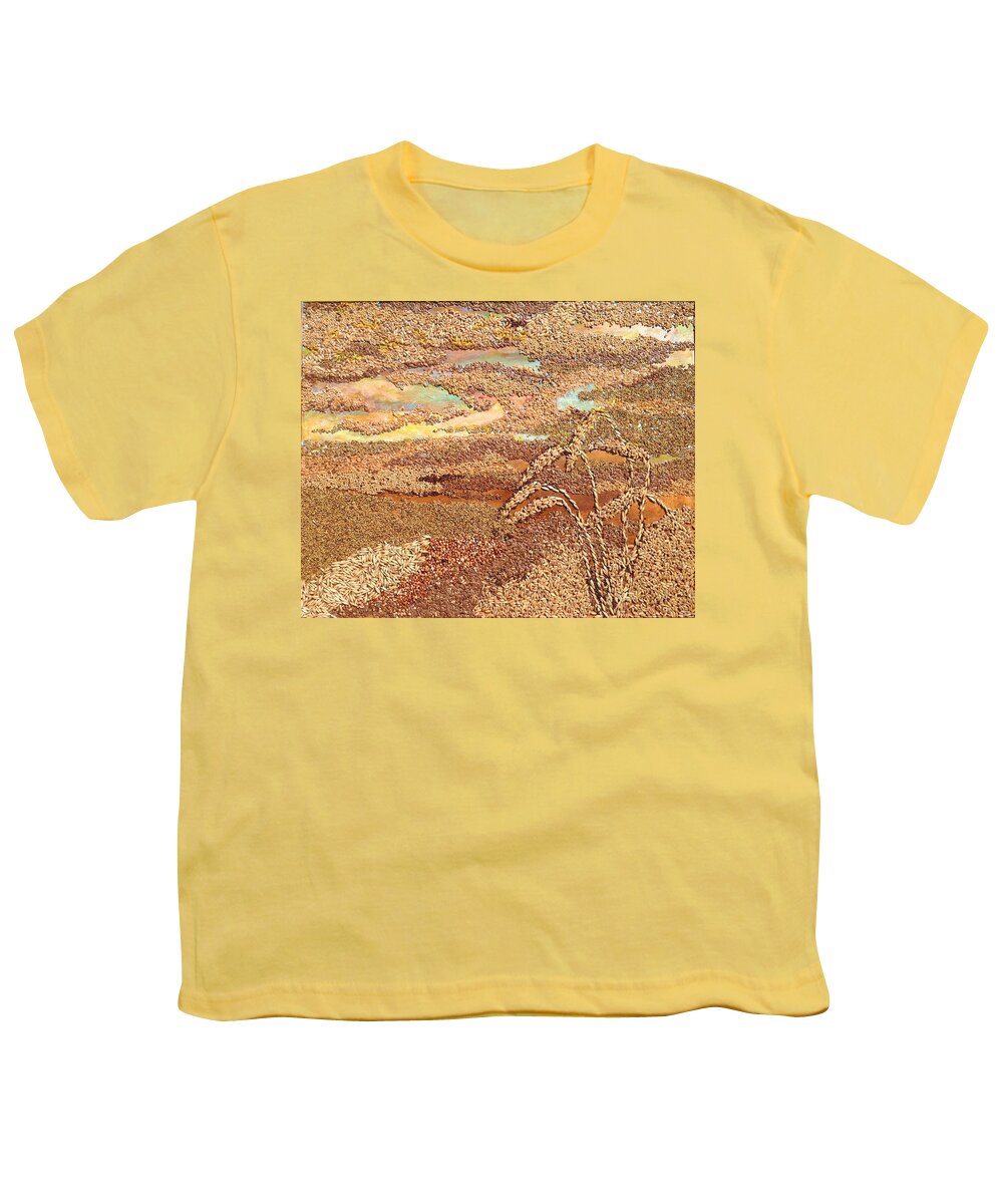 Prairies Youth T-Shirt featuring the mixed media Grains Painting the Prairies V by Naomi Gerrard