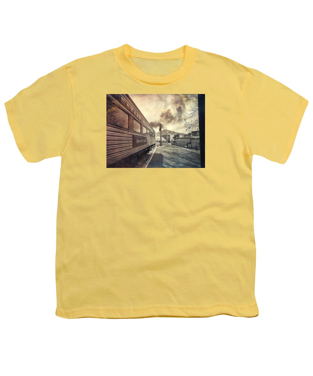 Train Youth T-Shirt featuring the photograph All Aboard by Chris Montcalmo