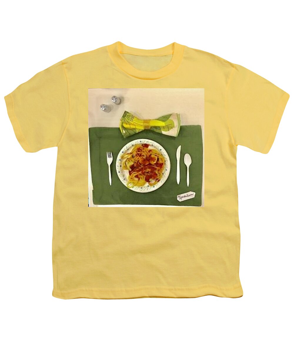 3d Youth T-Shirt featuring the mixed media Basta Pasta 3D Multisensory Touching Experience by Kenlynn Schroeder