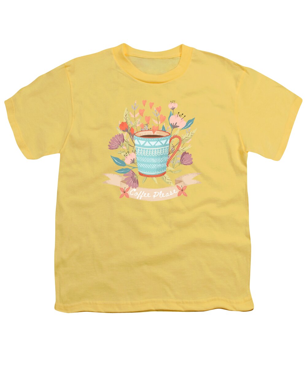 Painting Youth T-Shirt featuring the painting Coffee Please It Is Always A Good Idea by Little Bunny Sunshine