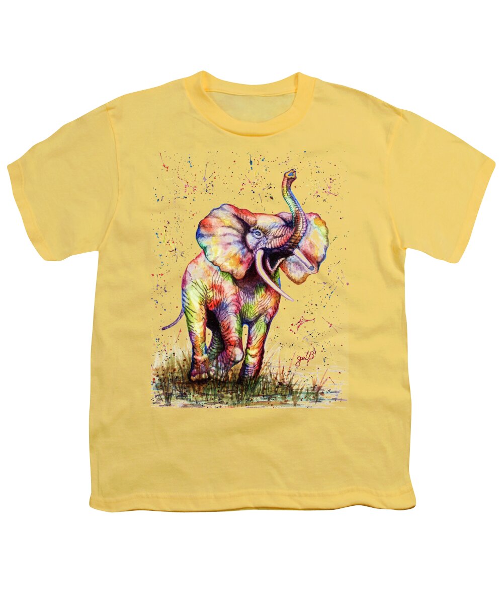 Elephant Youth T-Shirt featuring the painting Colorful Watercolor Elephant by Georgeta Blanaru