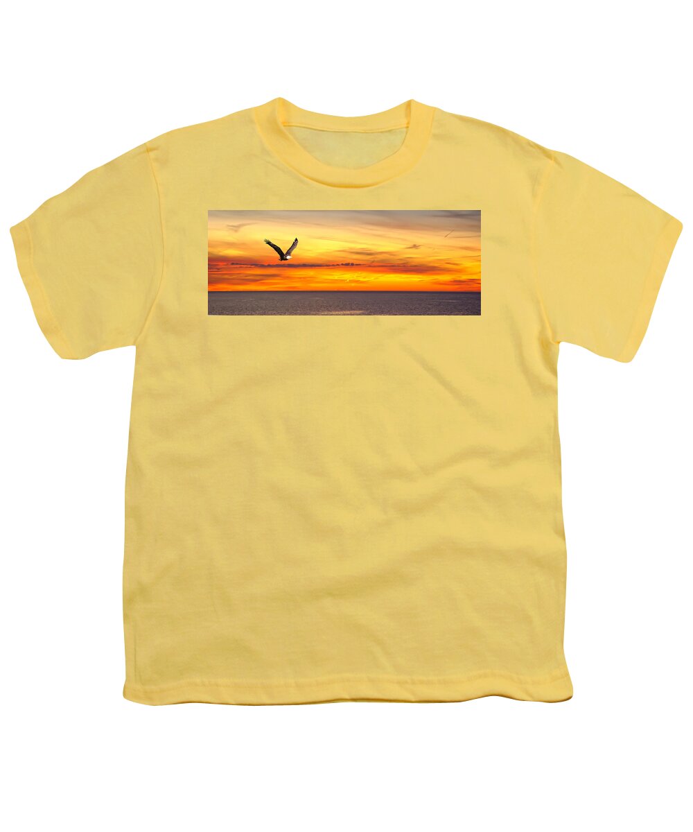 Eagle Photograph Youth T-Shirt featuring the photograph Eagle panorama sunset by Randall Branham