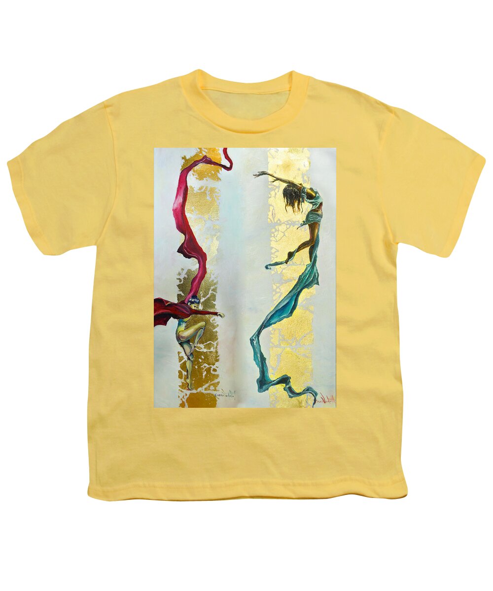 Dancers Youth T-Shirt featuring the painting Exhale Inhale Complete by Ksenia VanderHoff