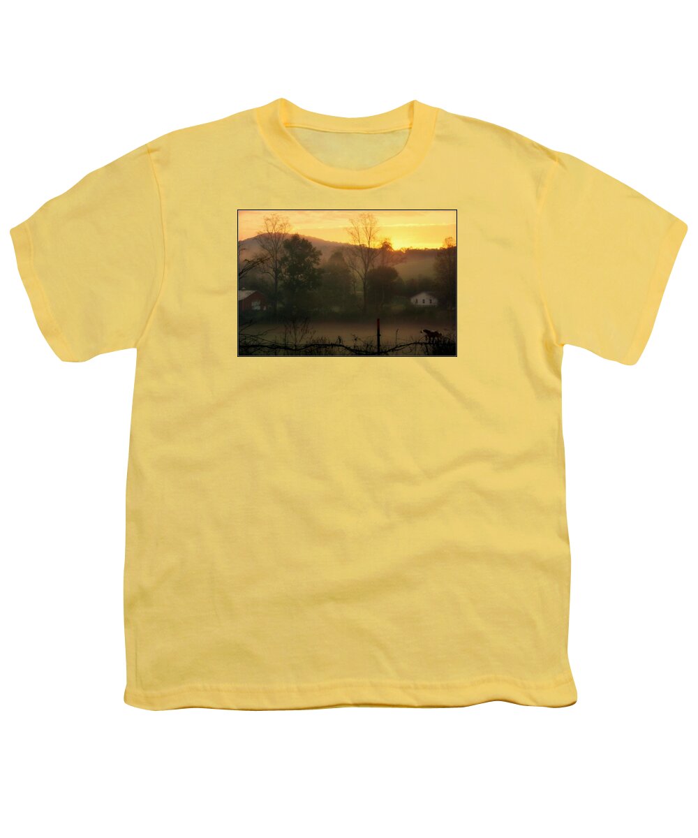 Farm Youth T-Shirt featuring the photograph Farm Horse Morning by Kathy Barney