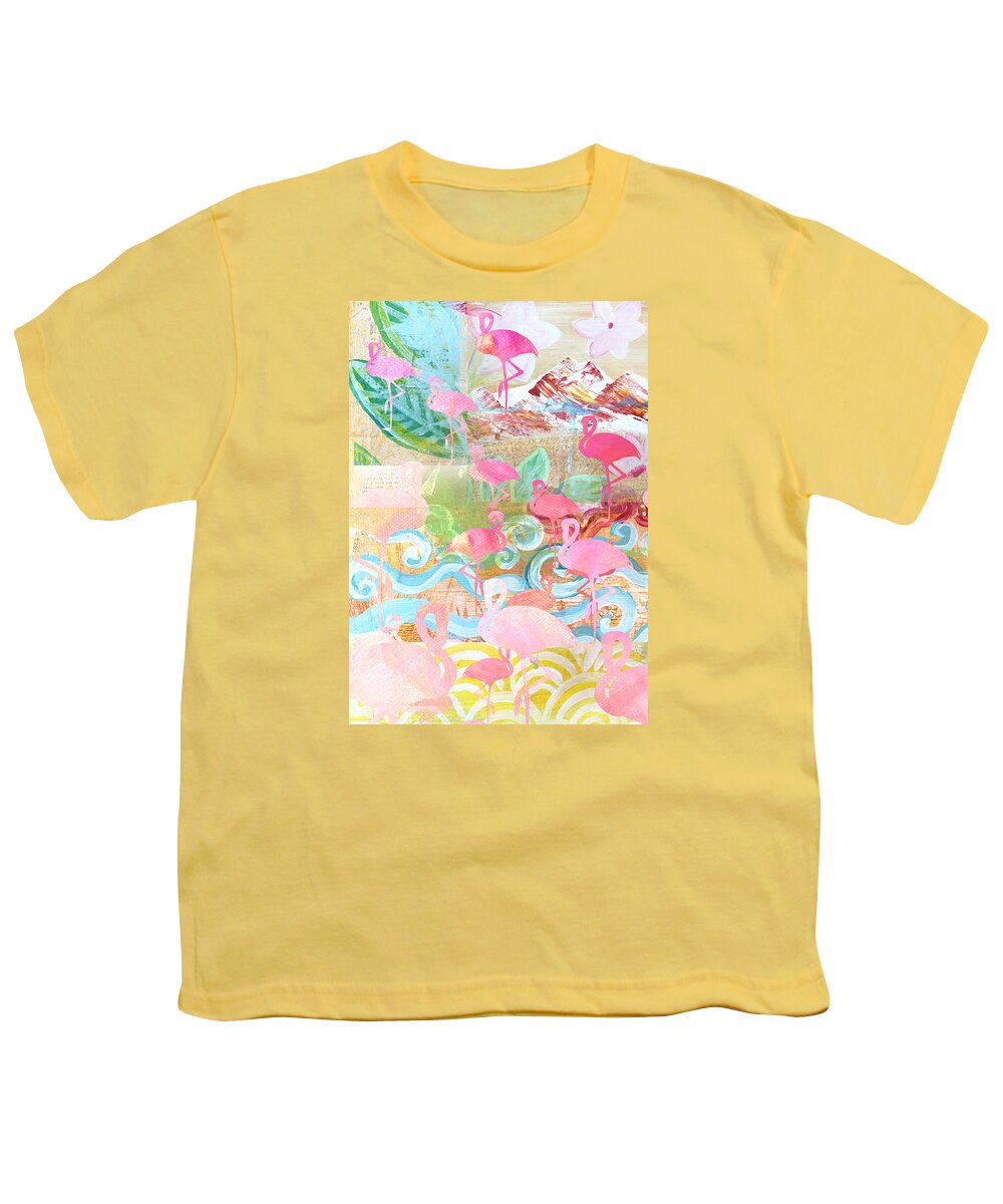Flamingo Collage Youth T-Shirt featuring the mixed media Flamingo Collage by Claudia Schoen