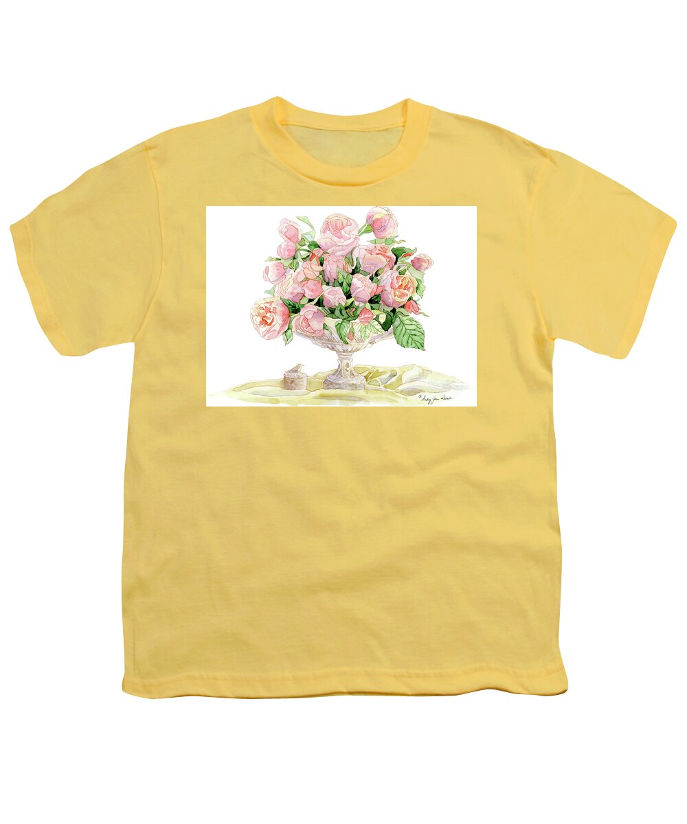 French Youth T-Shirt featuring the painting French Floral Still Life - Bouquet of Antique English Roses by Audrey Jeanne Roberts