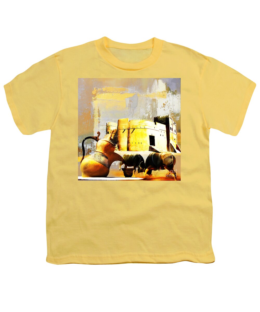 Fujairah Historic Fort Youth T-Shirt featuring the painting Fujairah Historic Fort by Gull G