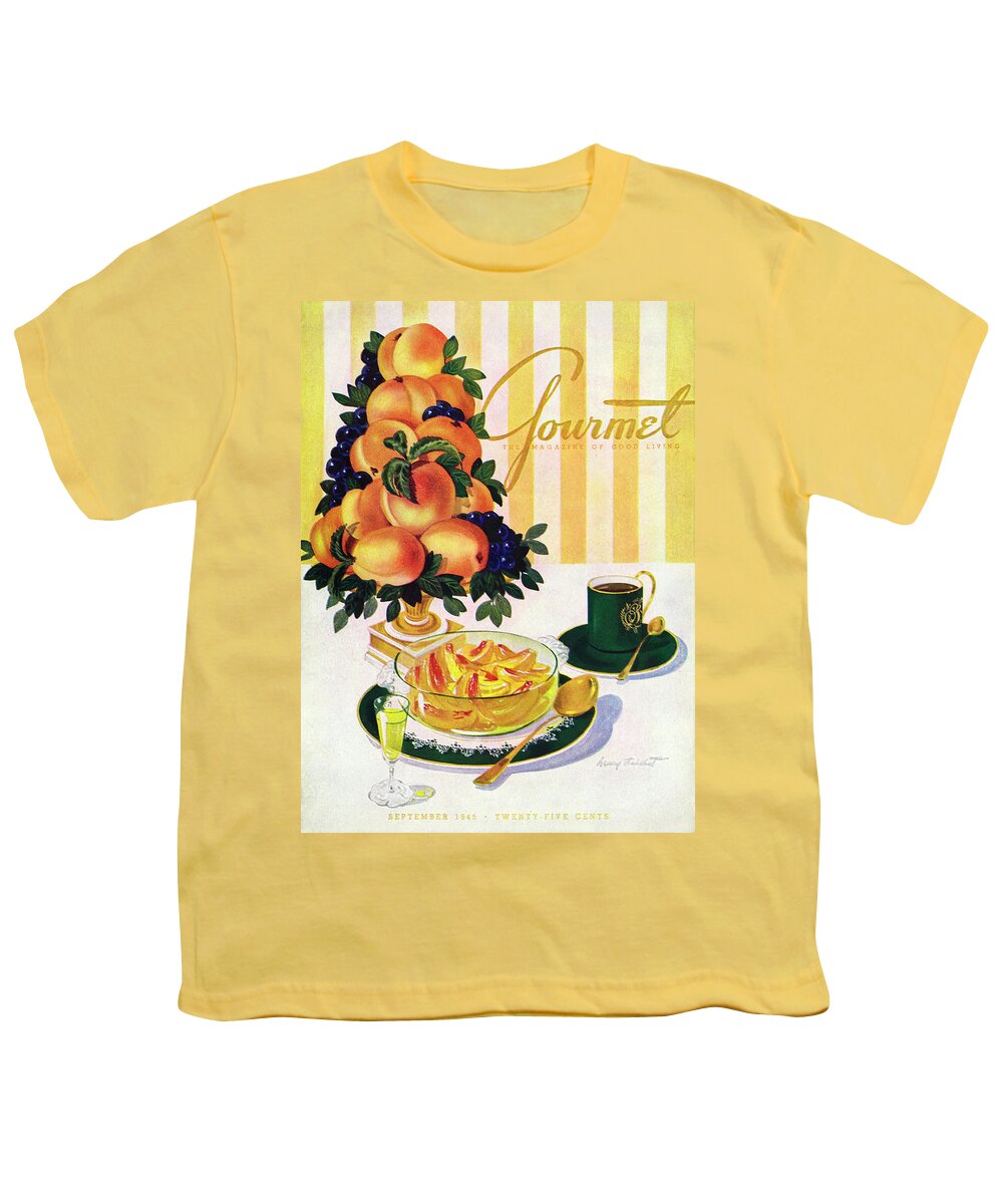 Illustration Youth T-Shirt featuring the photograph Gourmet Cover Featuring A Centerpiece Of Peaches by Henry Stahlhut