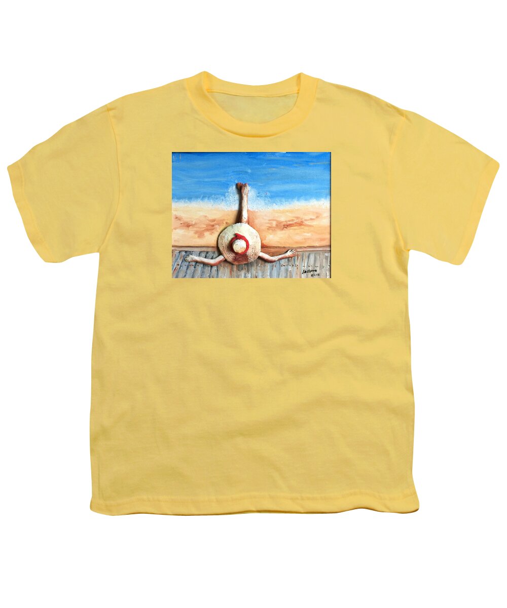 Beach Youth T-Shirt featuring the mixed media HAT by Ryszard Ludynia