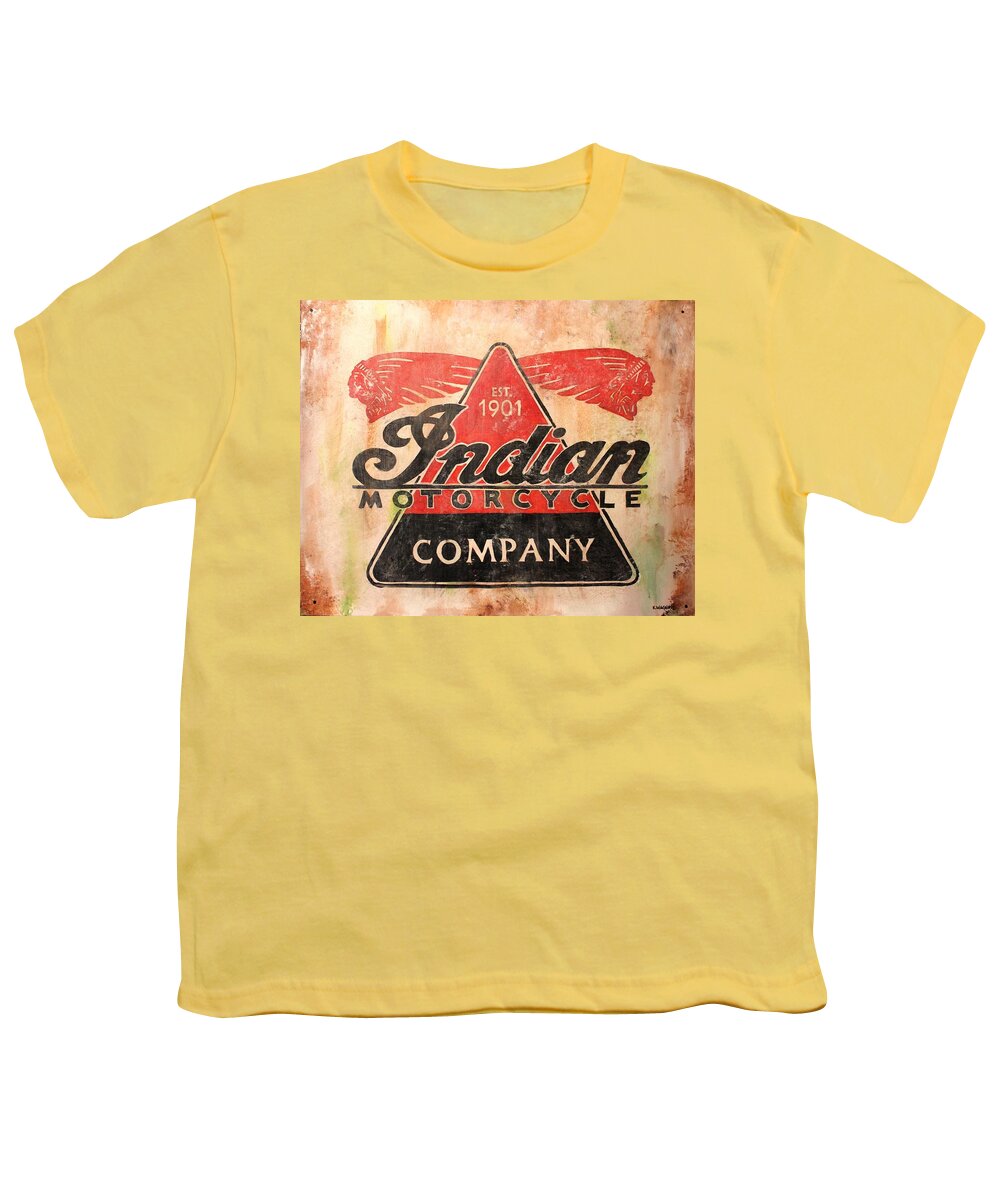 Signs Youth T-Shirt featuring the painting Indian Motorcycles Sign by Karl Wagner