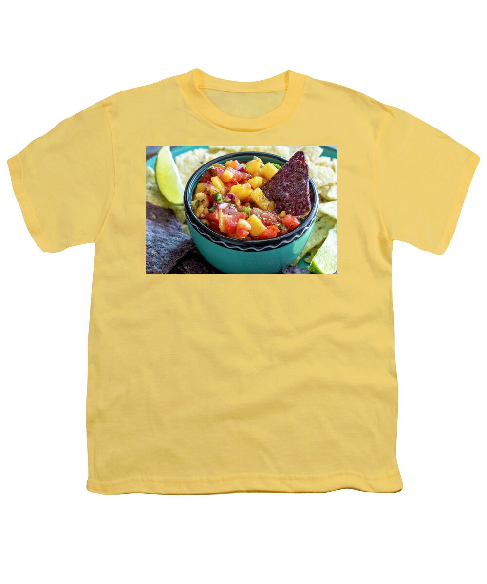 Colorado Peaches Youth T-Shirt featuring the photograph Peach Salsa and Chips by Teri Virbickis