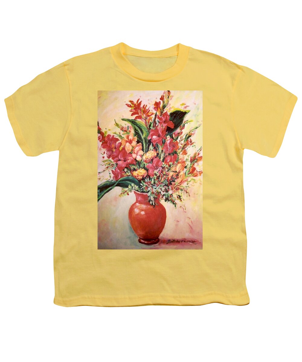 Ingrid Dohm Youth T-Shirt featuring the painting Red Vase by Ingrid Dohm