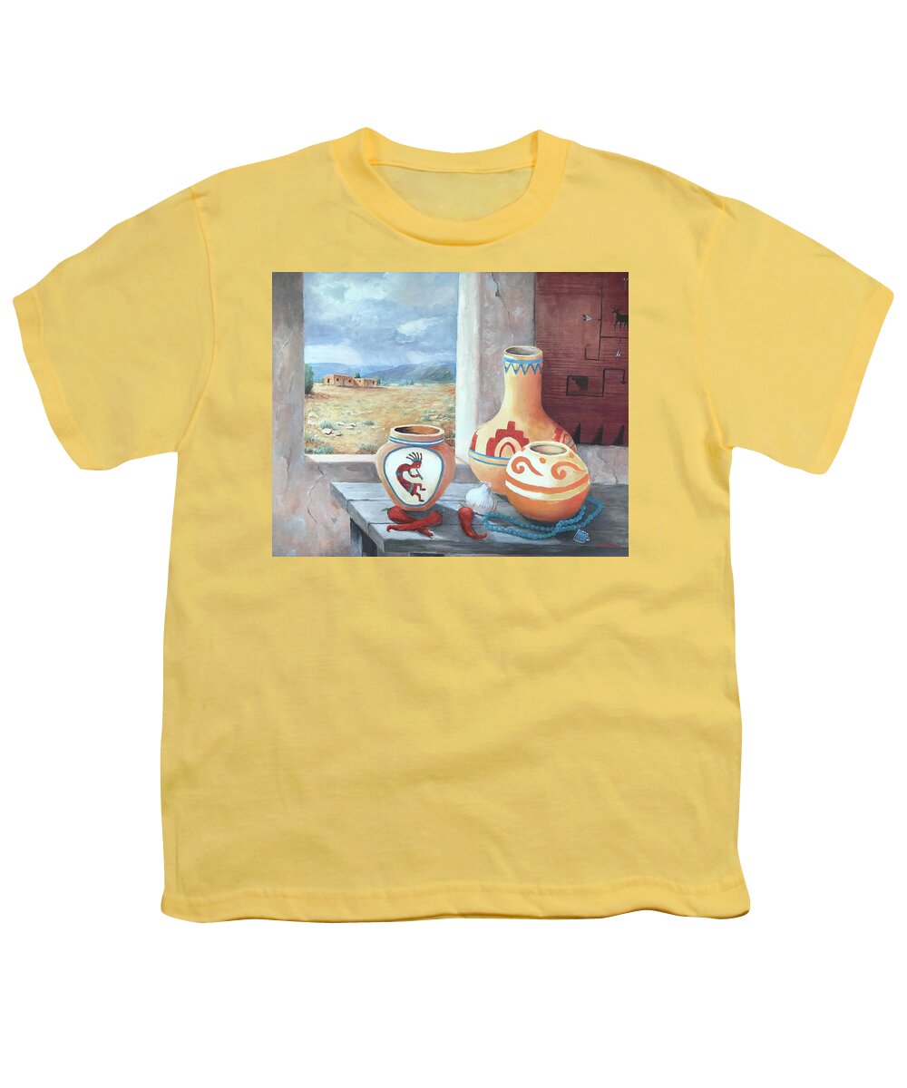 Native American Youth T-Shirt featuring the painting Remembering Albuquerque by ML McCormick