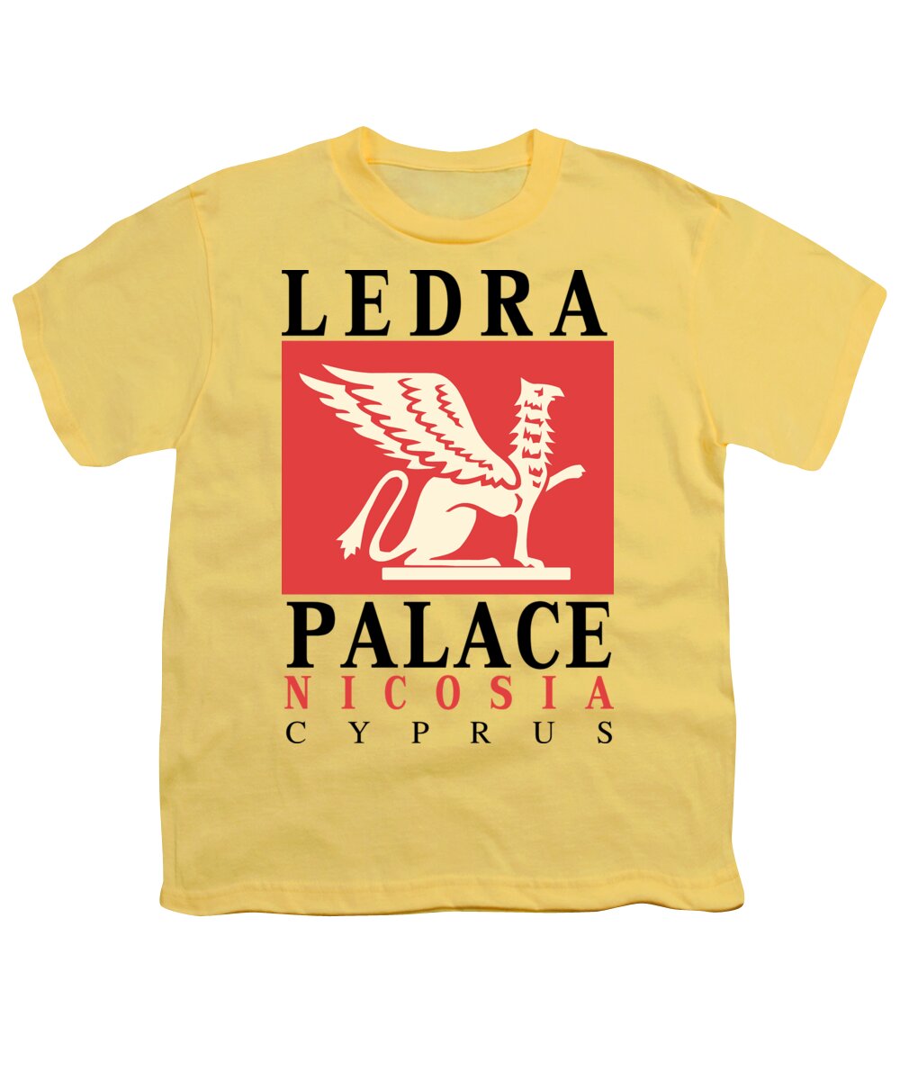  Youth T-Shirt featuring the digital art Retro vintage Ledra Palace Hotel Nicosia Cyprus by Heidi De Leeuw
