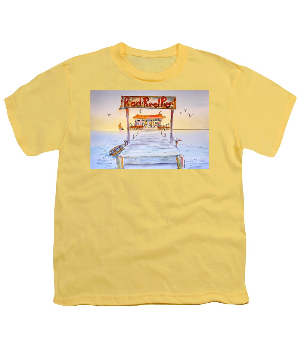 Calendar Youth T-Shirt featuring the painting Rod And Reel Pier by Midge Pippel