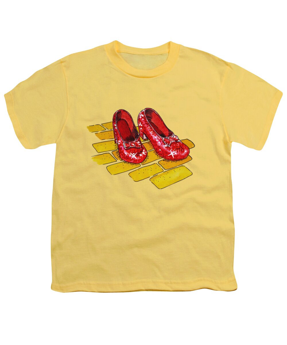 Wizard Of Oz Youth T-Shirt featuring the painting Ruby Slippers Wizard Of Oz by Irina Sztukowski