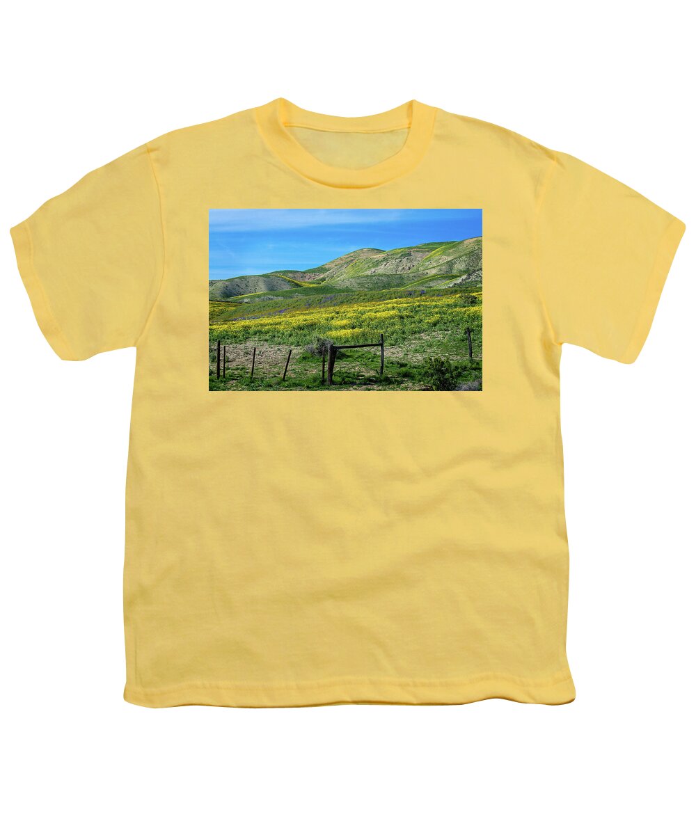 Temblor Range Youth T-Shirt featuring the photograph Spring Wildflowers on the Carrizo Plain Superbloom 2017 by Lynn Bauer