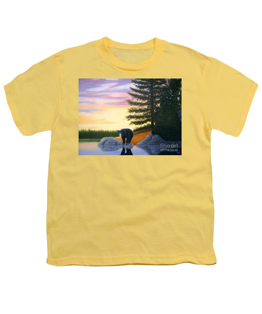 Sunset Youth T-Shirt featuring the painting Sunset Bear by Tracey Goodwin