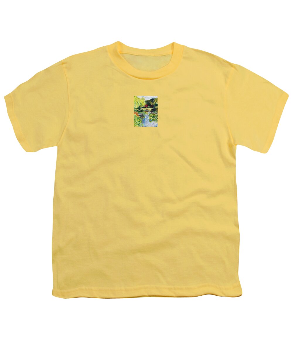 Giverney Youth T-Shirt featuring the painting Tending the Pond by Kate Conaboy