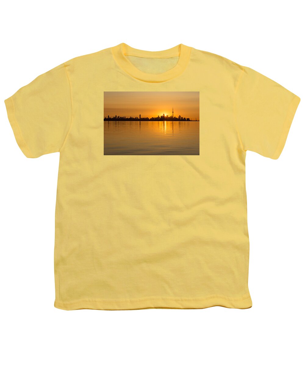 Georgia Mizuleva Youth T-Shirt featuring the photograph Toronto Skyline - Three Suns Over Liquid Silk by Georgia Mizuleva