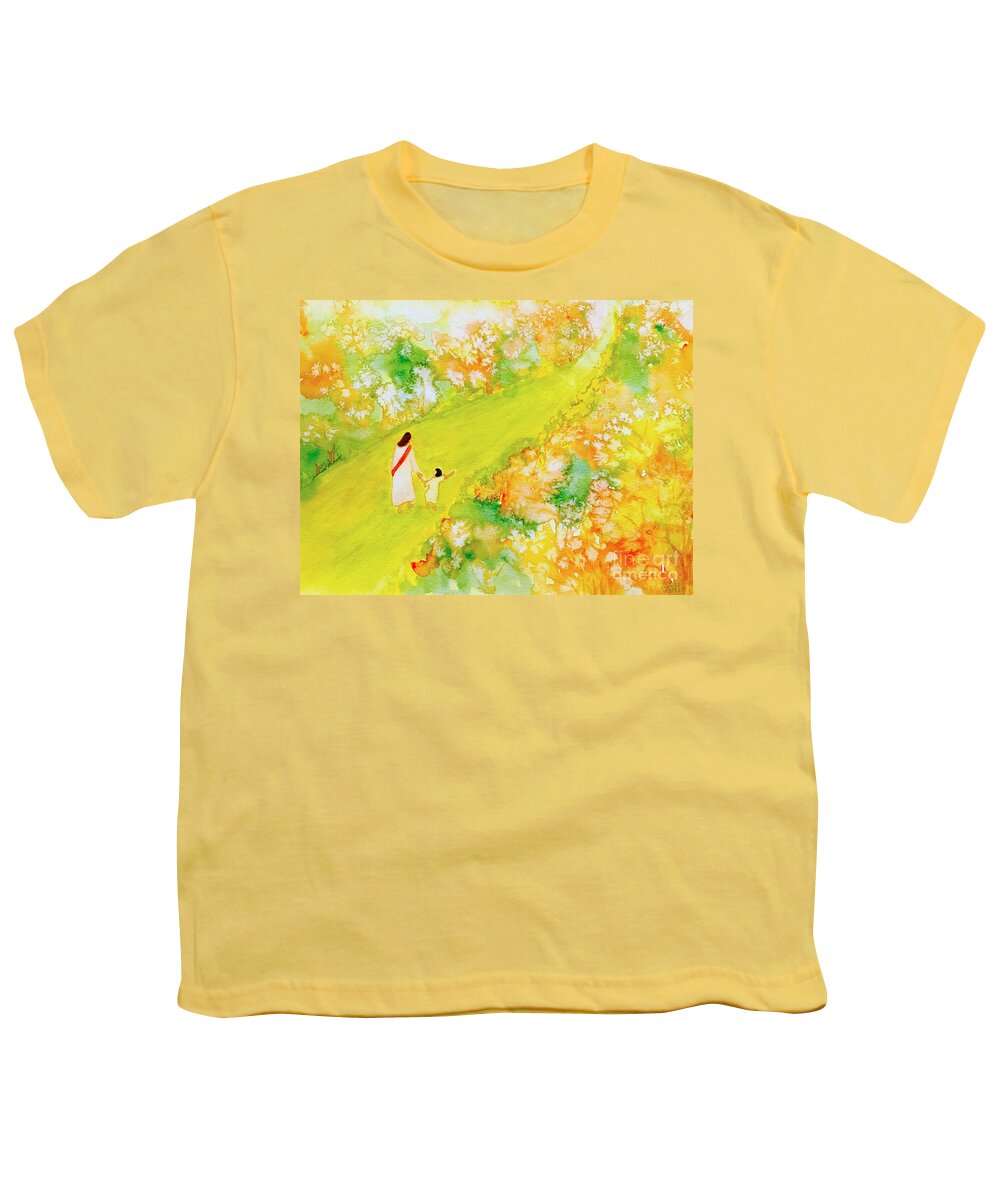 Walk With Jesus Youth T-Shirt featuring the painting Walk with you by Wonju Hulse