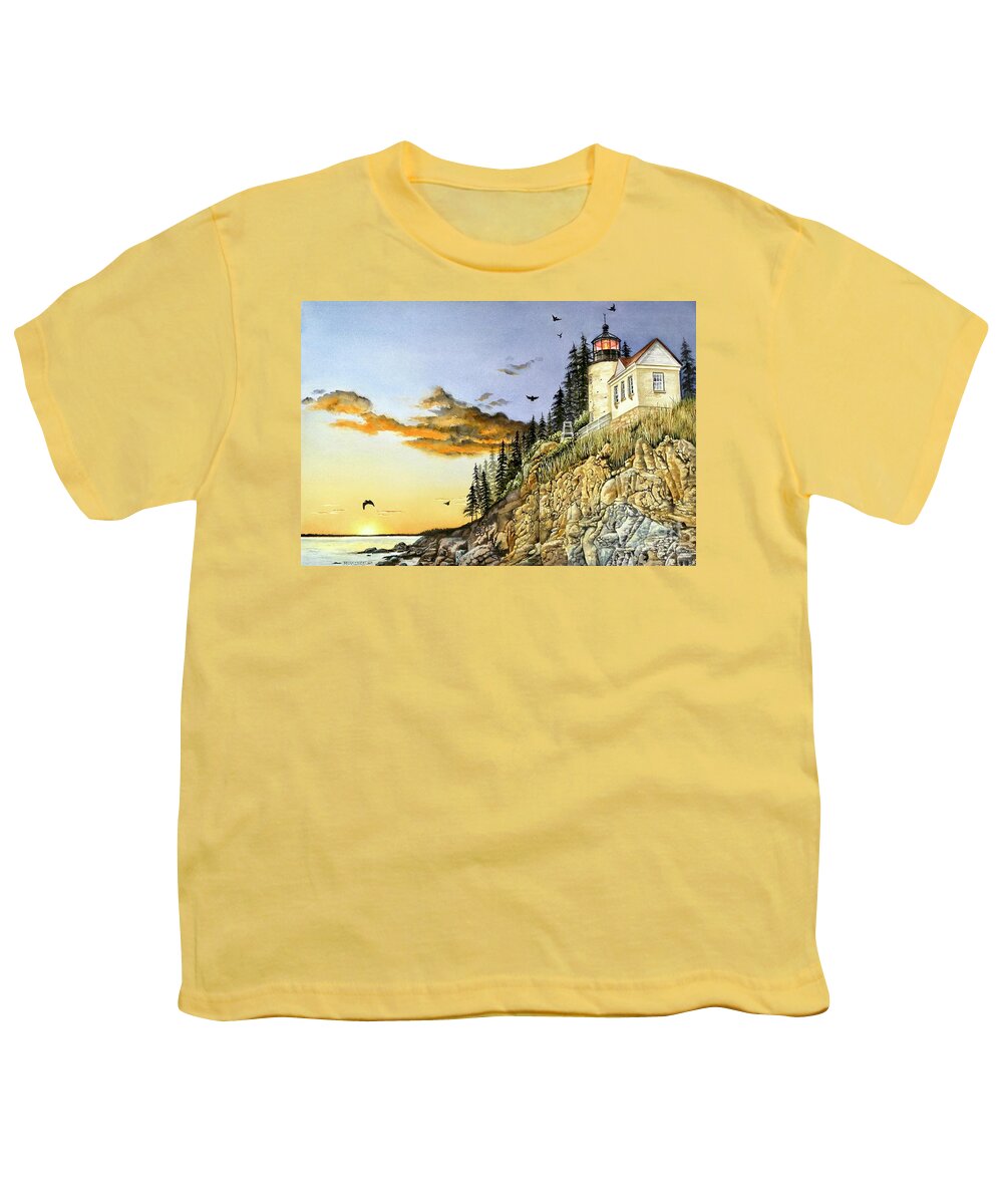 Lighthouse Youth T-Shirt featuring the painting Fading Light by Jeanette Ferguson