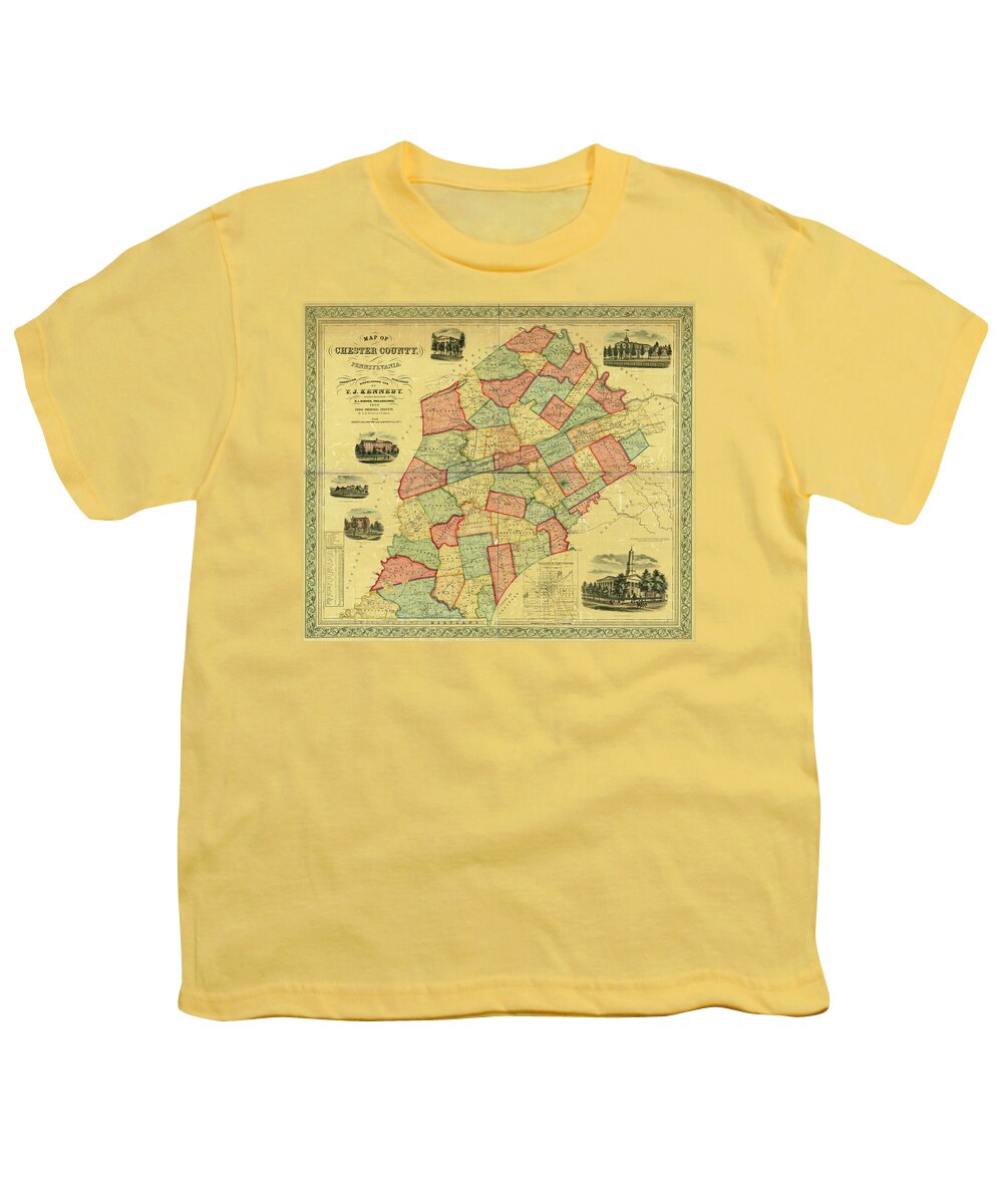Richard Reeve Youth T-Shirt featuring the photograph Chester County Pennsylvania Map 1856 by Richard Reeve