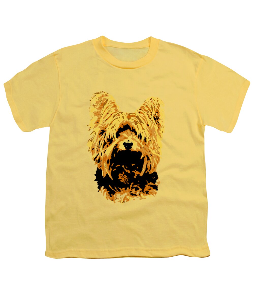 Dog Youth T-Shirt featuring the digital art Dog 147 Yorkshire by Lucie Dumas