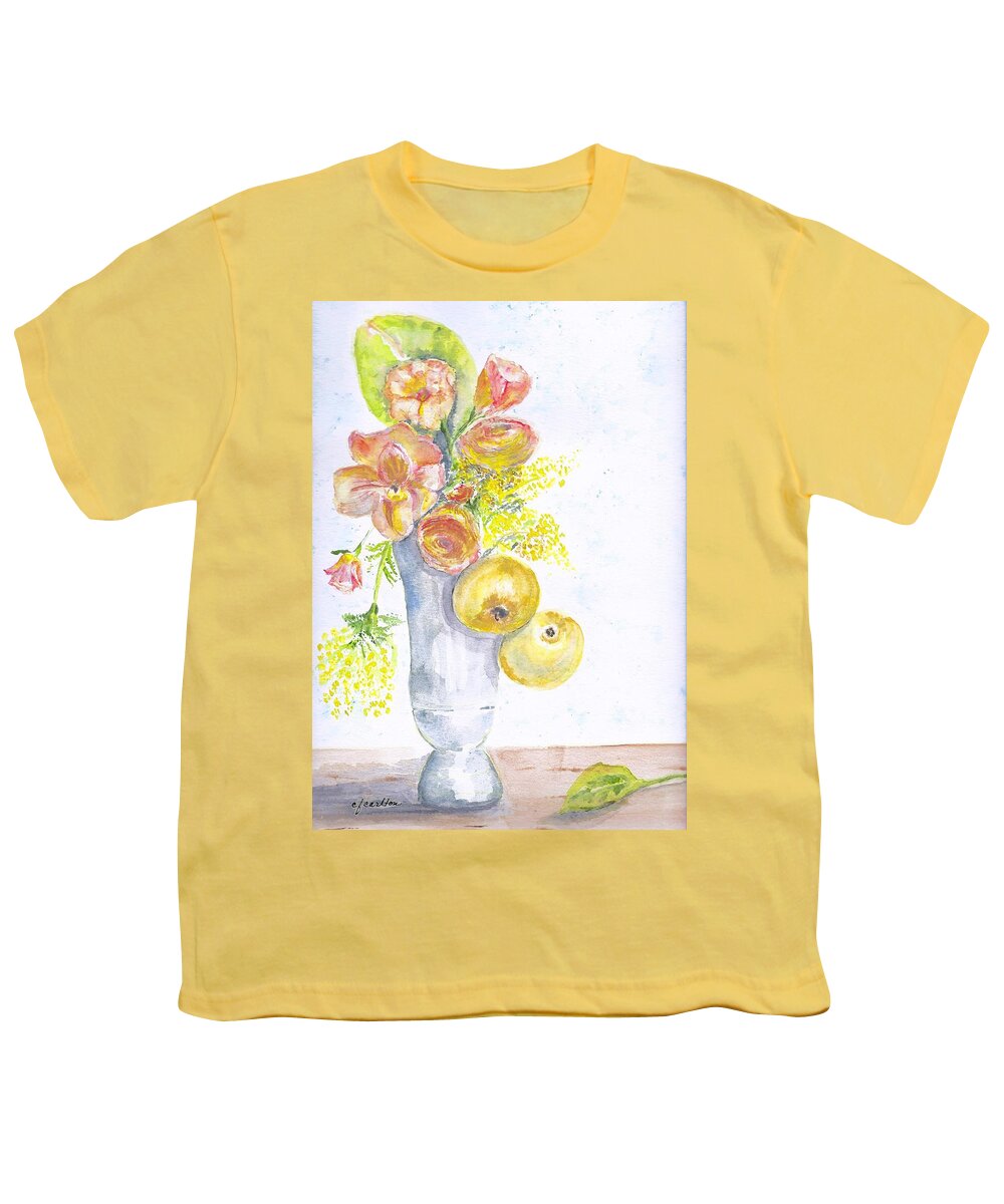 Fruit Youth T-Shirt featuring the painting Fruit and Flowers by Claudette Carlton