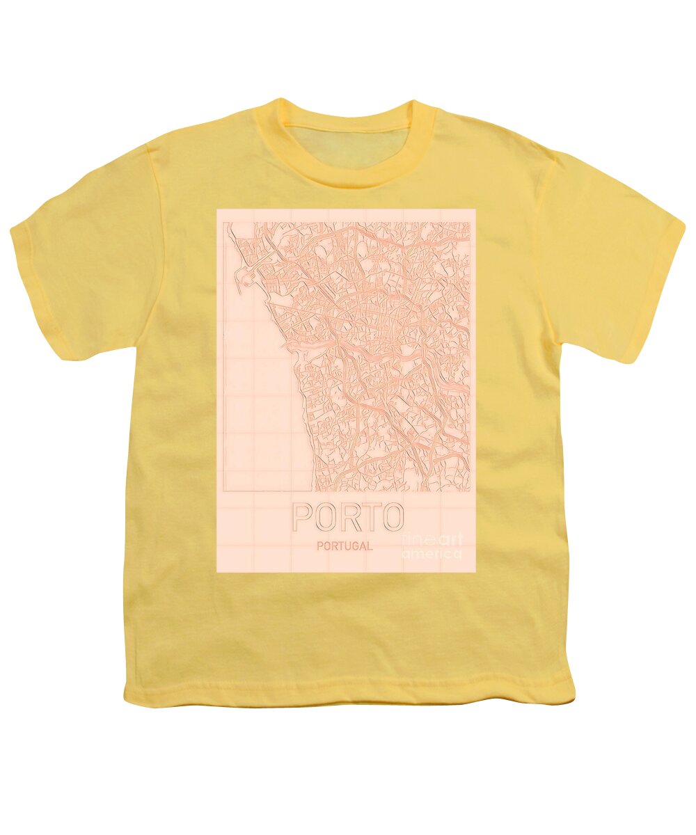 Porto Youth T-Shirt featuring the digital art Porto Blueprint City Map by HELGE Art Gallery