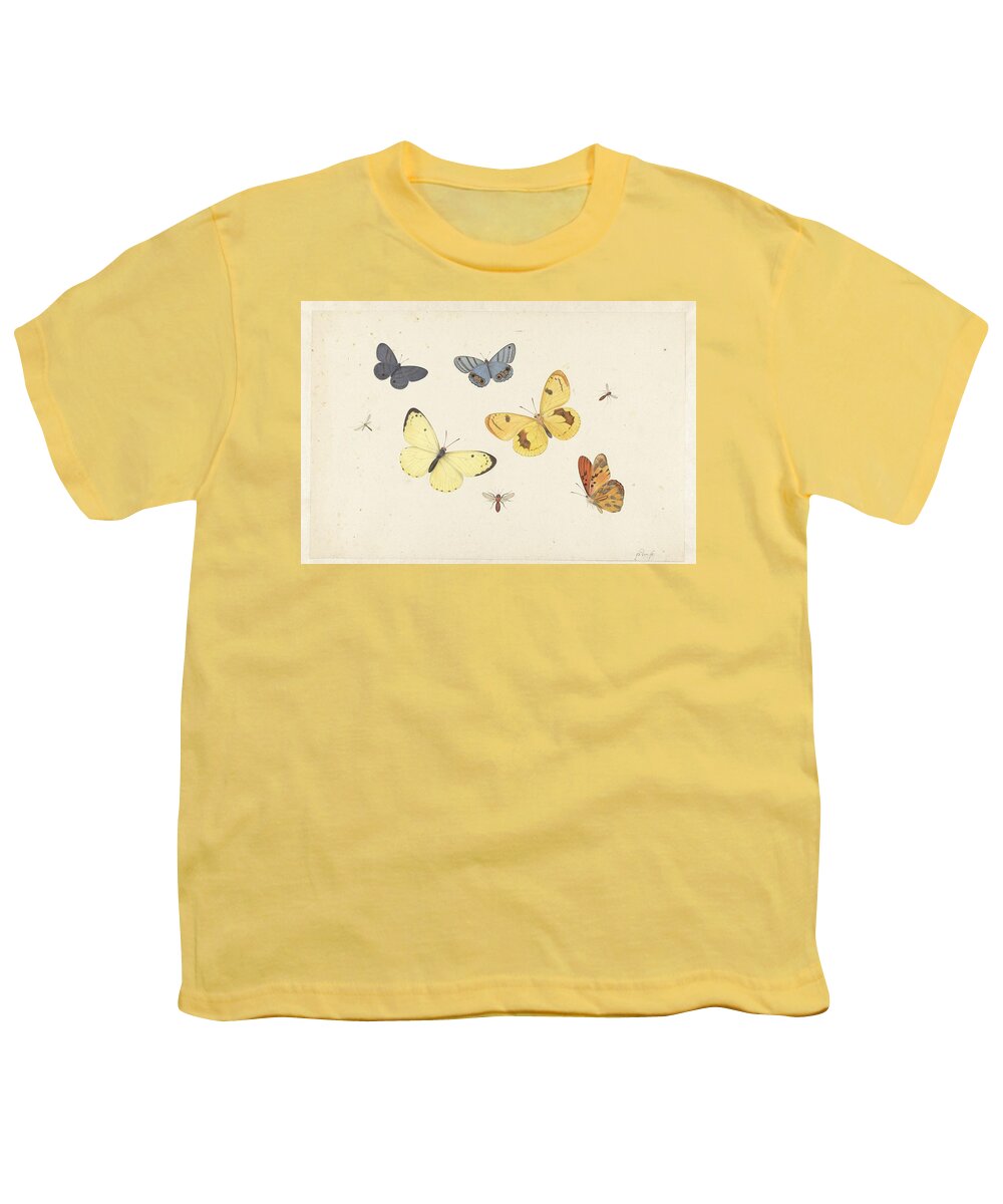 Sheet Of Studies With Five Butterflies Youth T-Shirt featuring the painting Sheet of Studies with Five Butterflies by MotionAge Designs