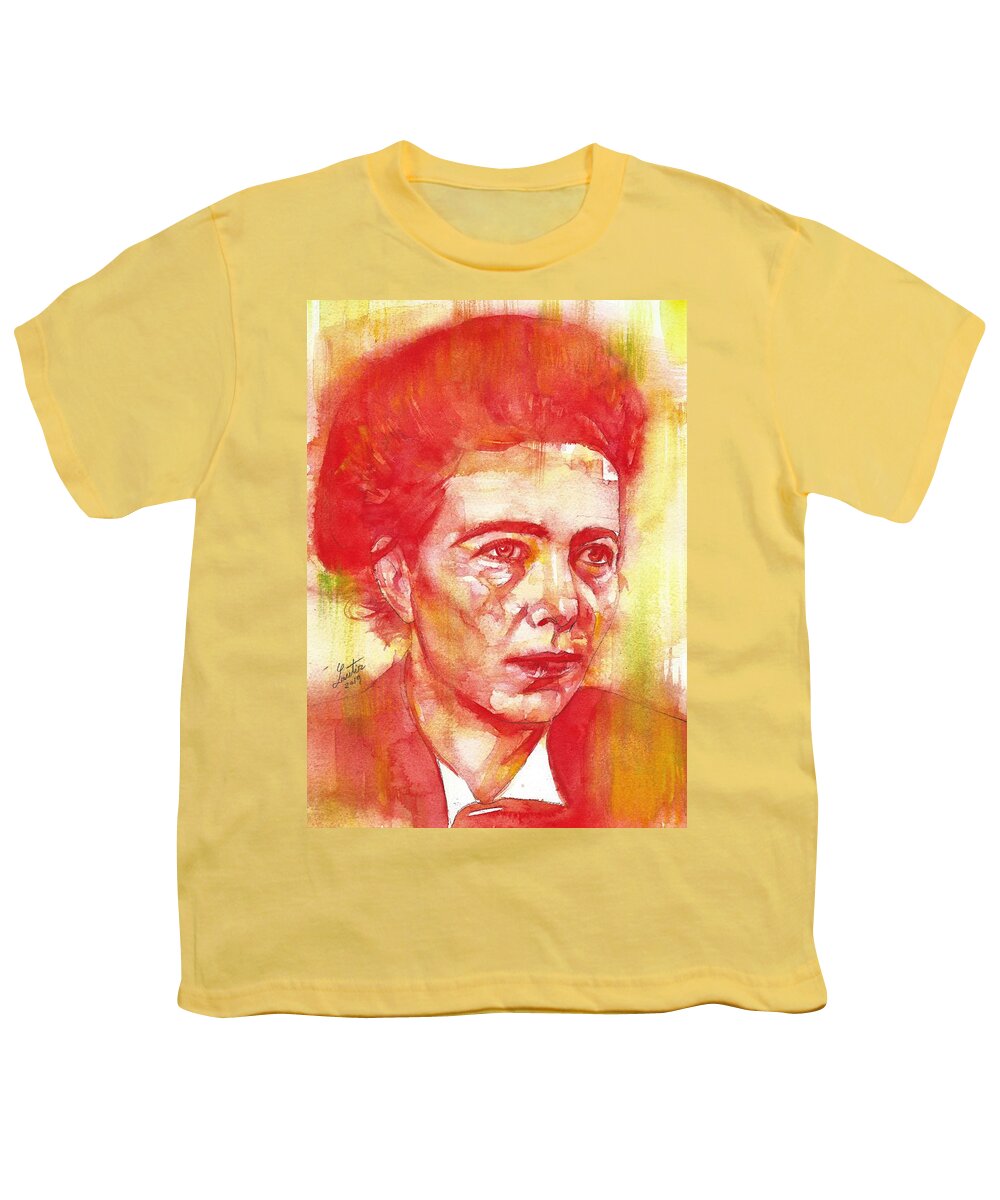 Simone De Beauvoir Youth T-Shirt featuring the painting SIMONE DE BEAUVOIR - watercolor portrait.4 by Fabrizio Cassetta