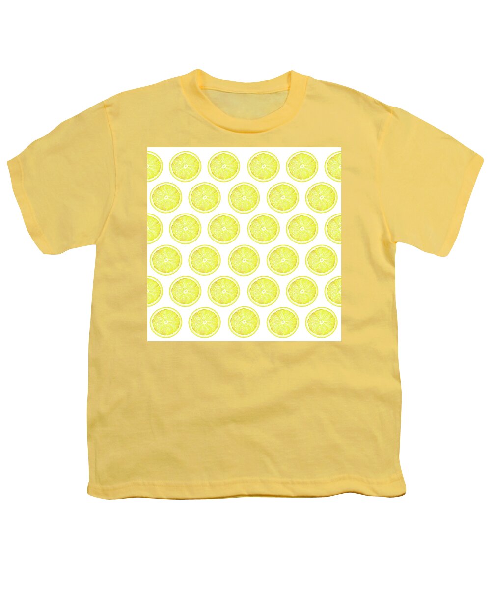 Lemon Youth T-Shirt featuring the mixed media Yellow Lemon Slice Pattern 1 - Tropical Pattern - Tropical Print - Lemon - Fruit - Yellow by Studio Grafiikka
