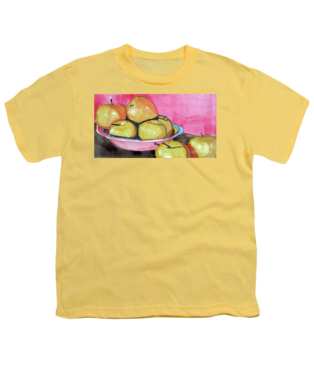Apple Youth T-Shirt featuring the painting 7 Apples Yellow by Sandy McIntire