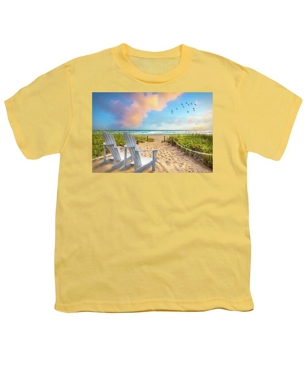 Chairs Youth T-Shirt featuring the photograph Beach Glow by Debra and Dave Vanderlaan