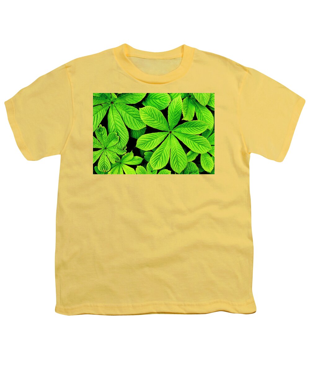 Green Youth T-Shirt featuring the photograph Big green leaves background by Severija Kirilovaite