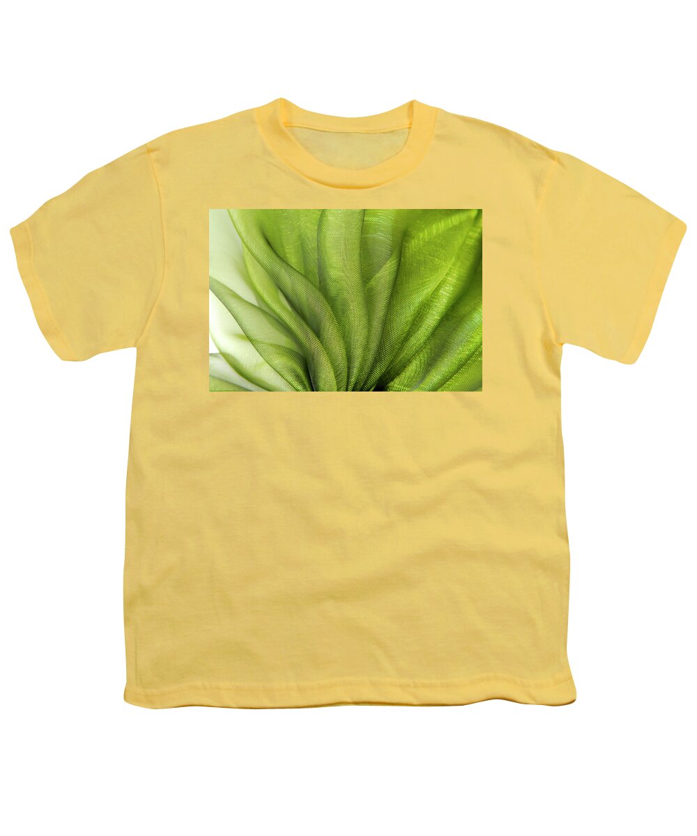 Organza Youth T-Shirt featuring the photograph Green Abstract Wavy Organza Fabric by Severija Kirilovaite