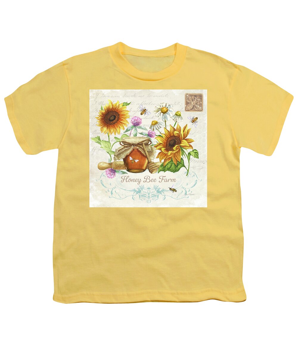 Bee Youth T-Shirt featuring the painting Honey Bee Farm A by Jean Plout