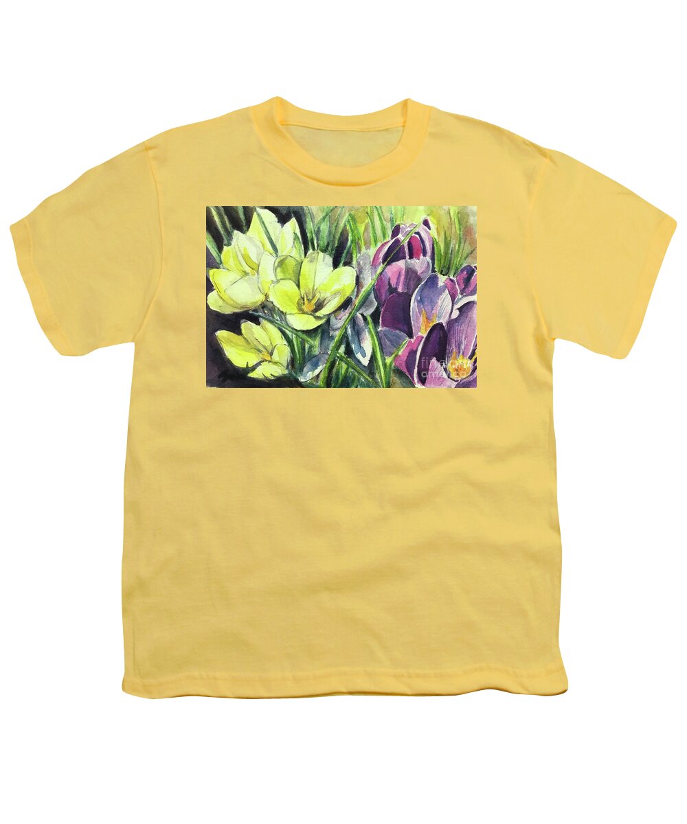 Crocus Youth T-Shirt featuring the painting Is spring near? by Sonia Mocnik