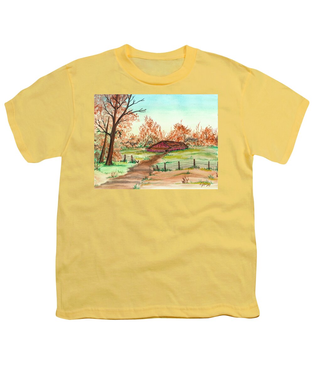 Fall Youth T-Shirt featuring the painting Mothers Medow by The GYPSY and Mad Hatter