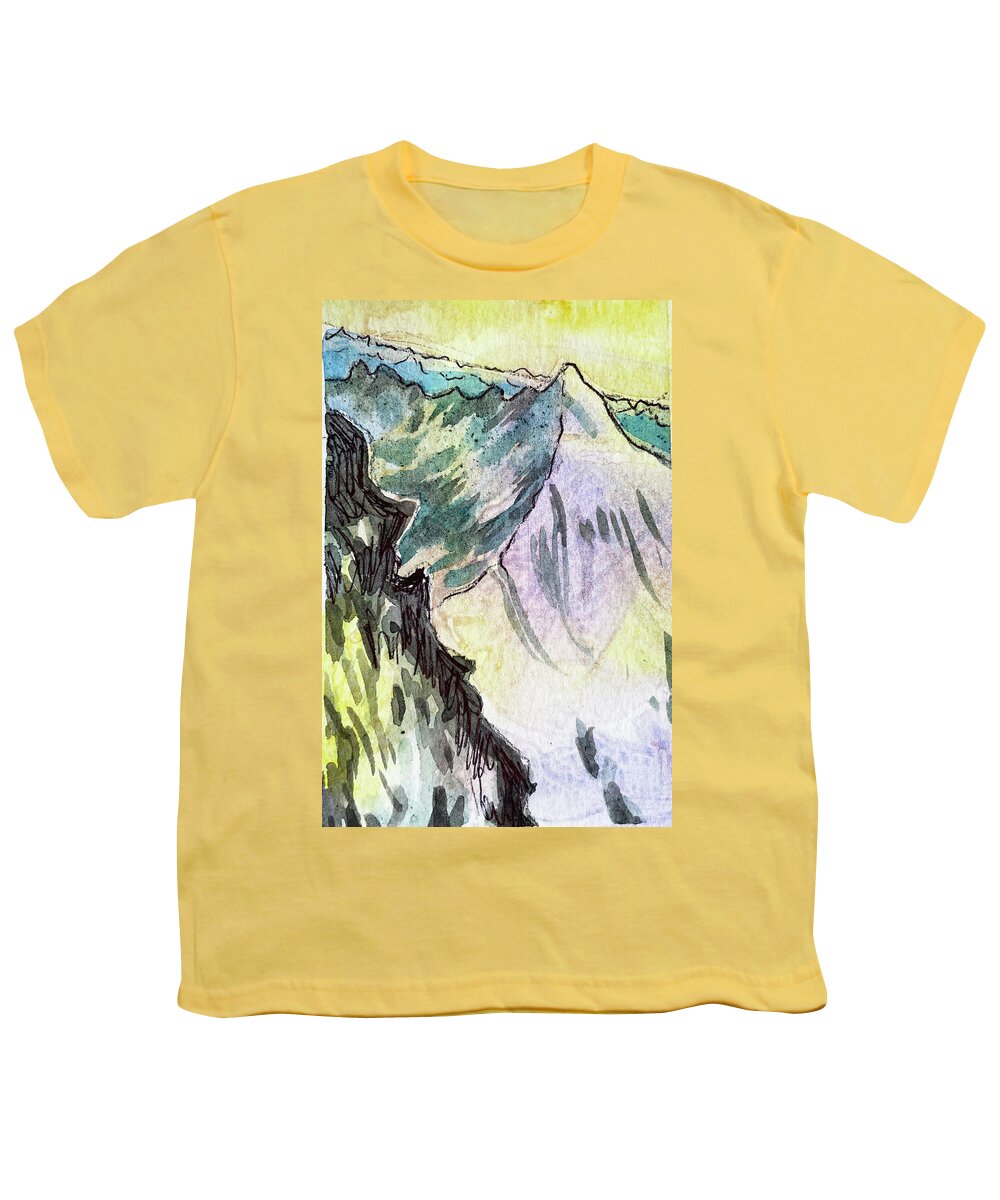 Mountain Youth T-Shirt featuring the painting Mountain summit by Tilly Strauss