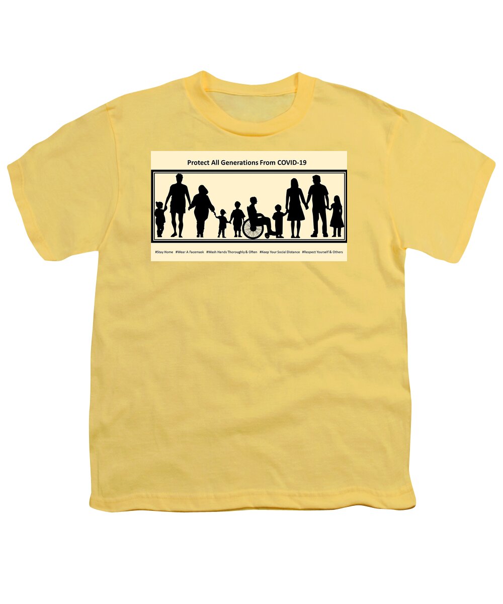 Family Youth T-Shirt featuring the mixed media Protect All Generations From COVID-19 by Nancy Ayanna Wyatt