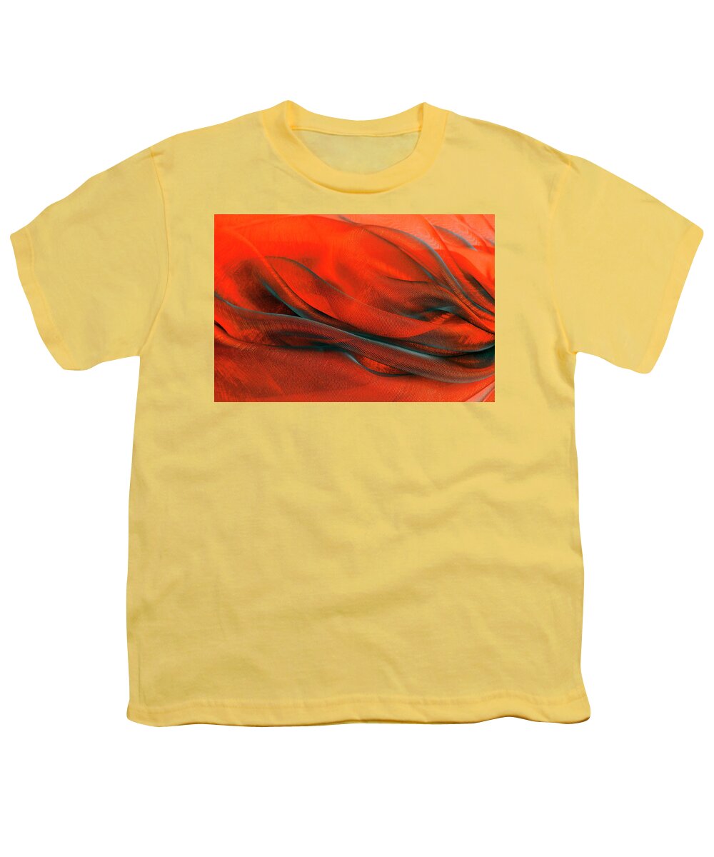 Organza Youth T-Shirt featuring the photograph Red Abstract Wavy Organza Fabric by Severija Kirilovaite
