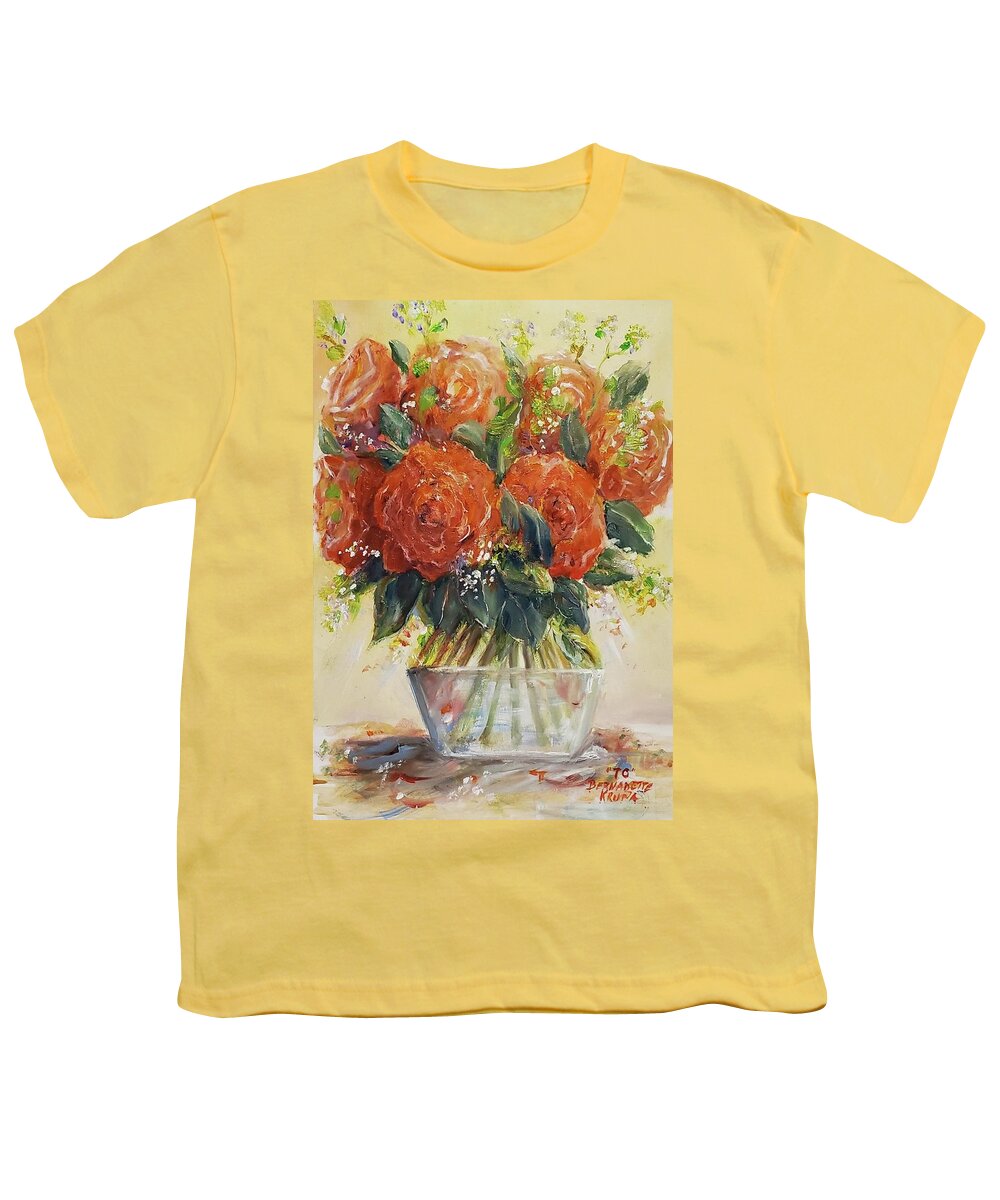 Orange Youth T-Shirt featuring the painting Red Roses by Bernadette Krupa