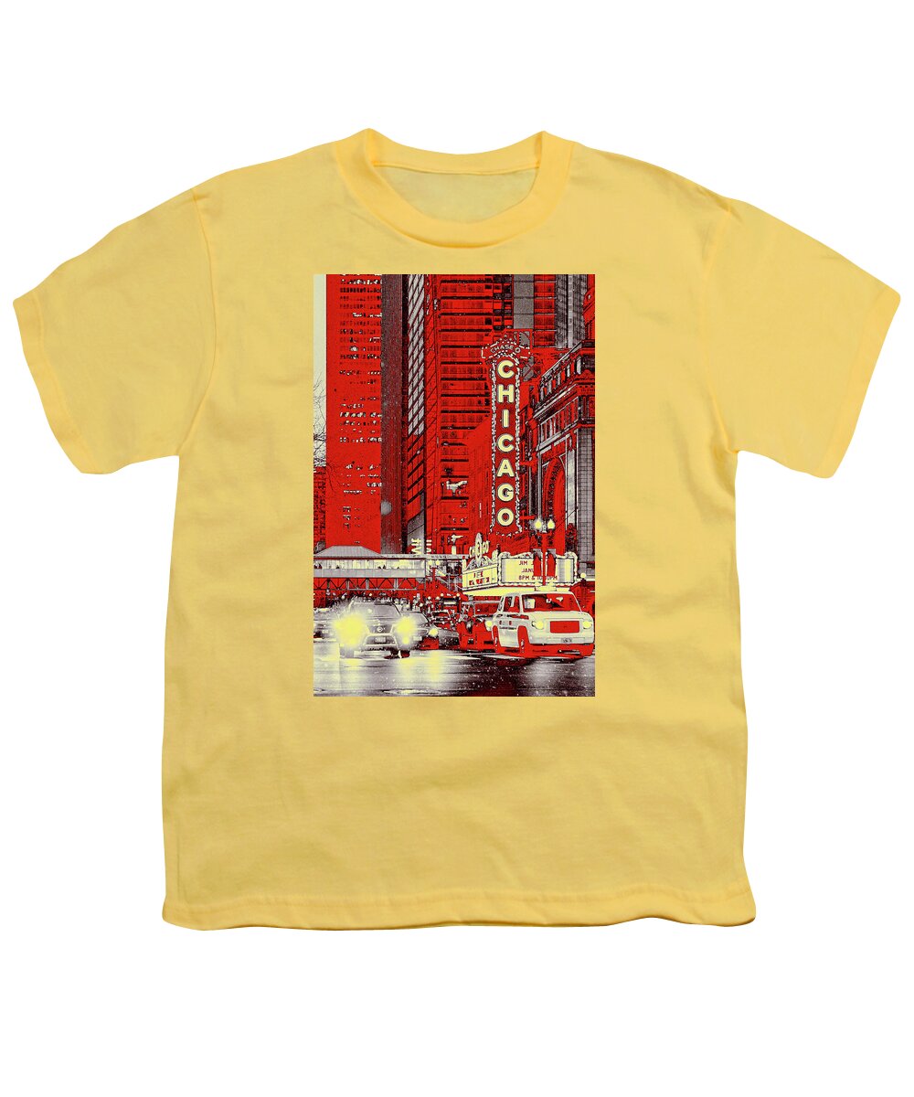 Snow In Chi Town Youth T-Shirt featuring the mixed media Snow in Chi Town by Susan Maxwell Schmidt