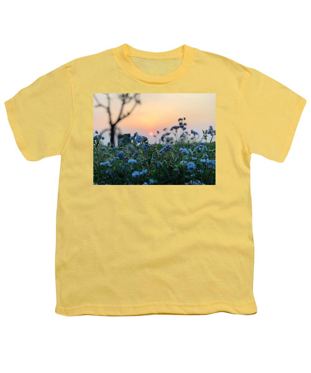 Flowers Youth T-Shirt featuring the photograph Sunset Behind Flowers by Prashant Dalal